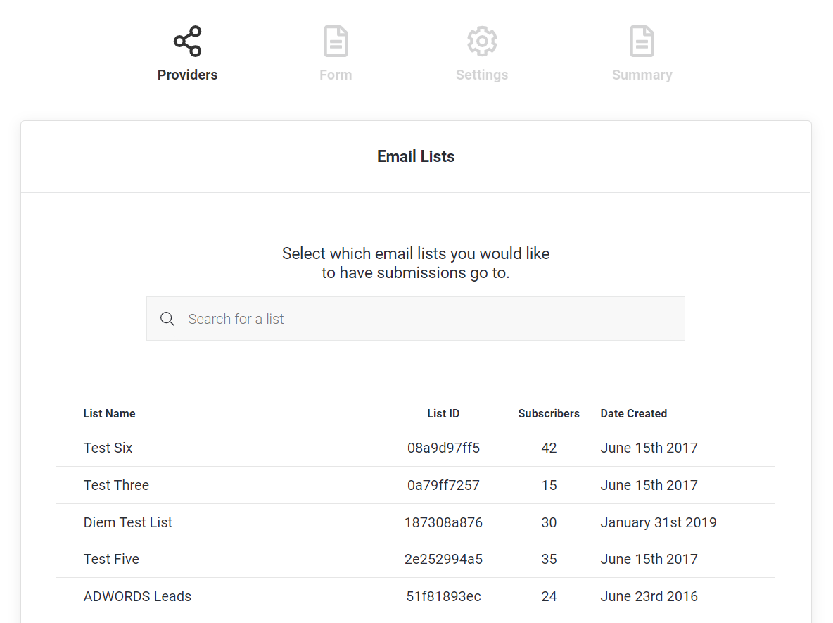 MailChimp email lists
