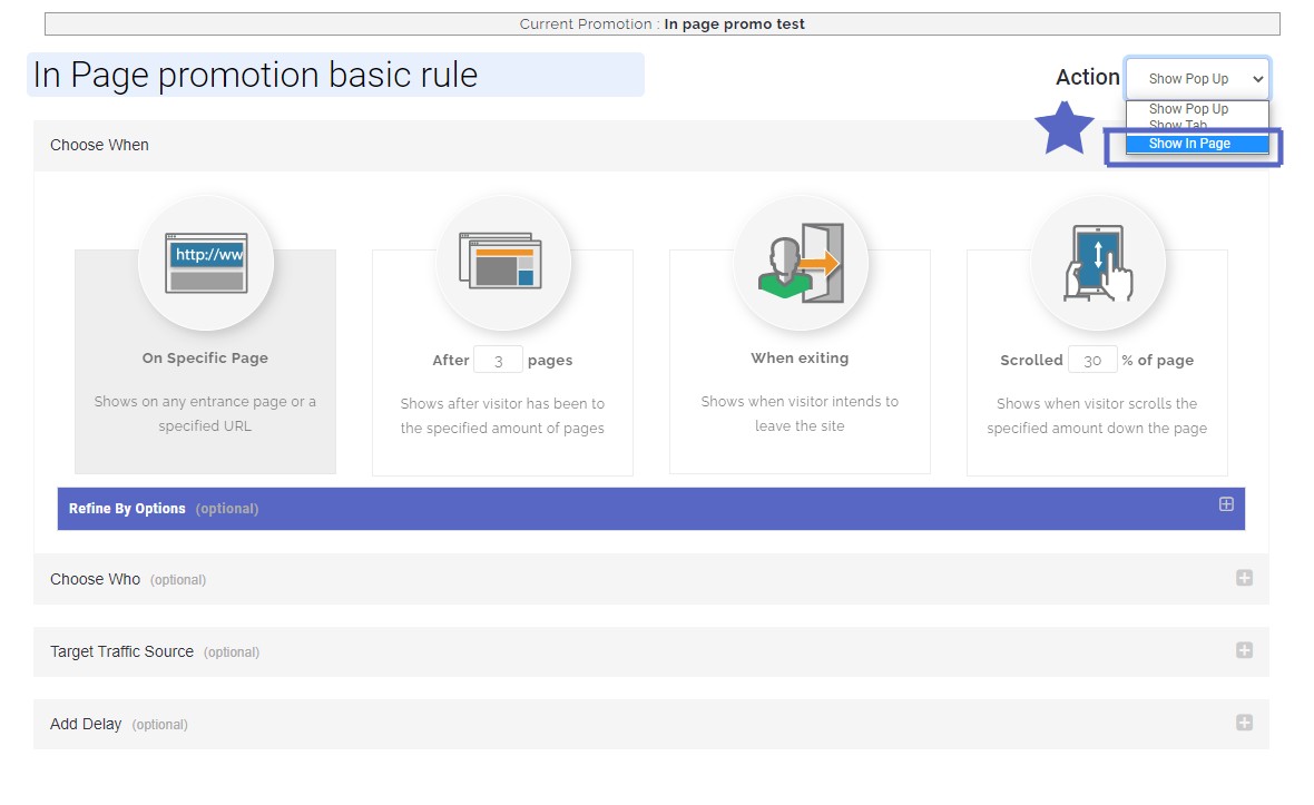 in page promotion basic rule justuno