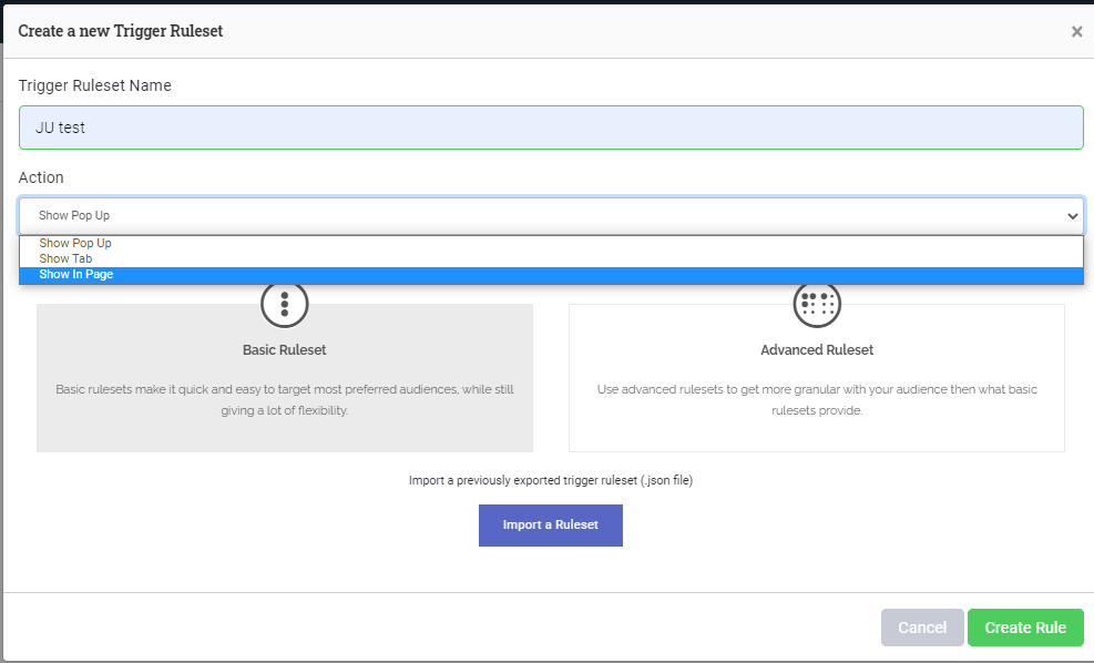 Create in page ruleset