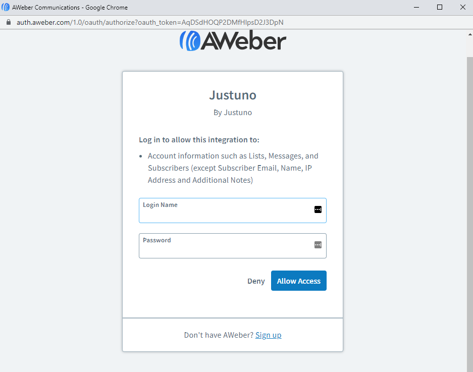 enter aweber credentials