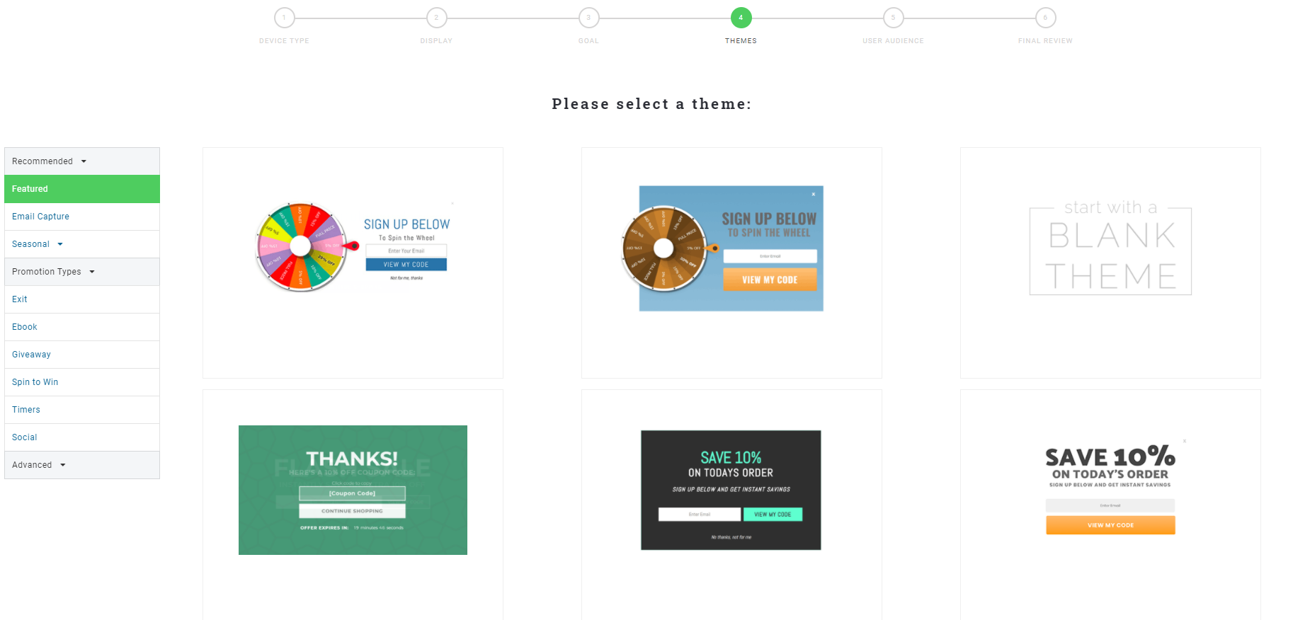 Select spin to win theme