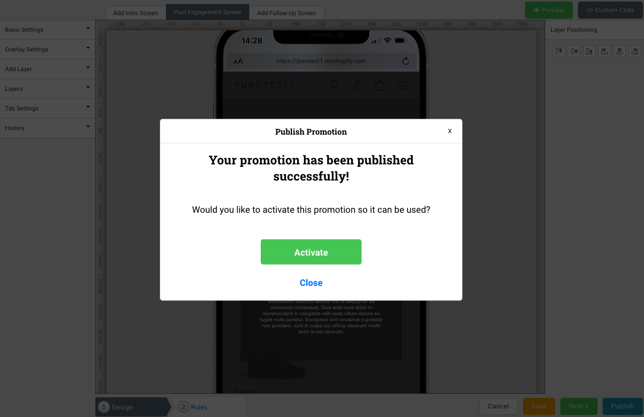 Activate Promo Justuno