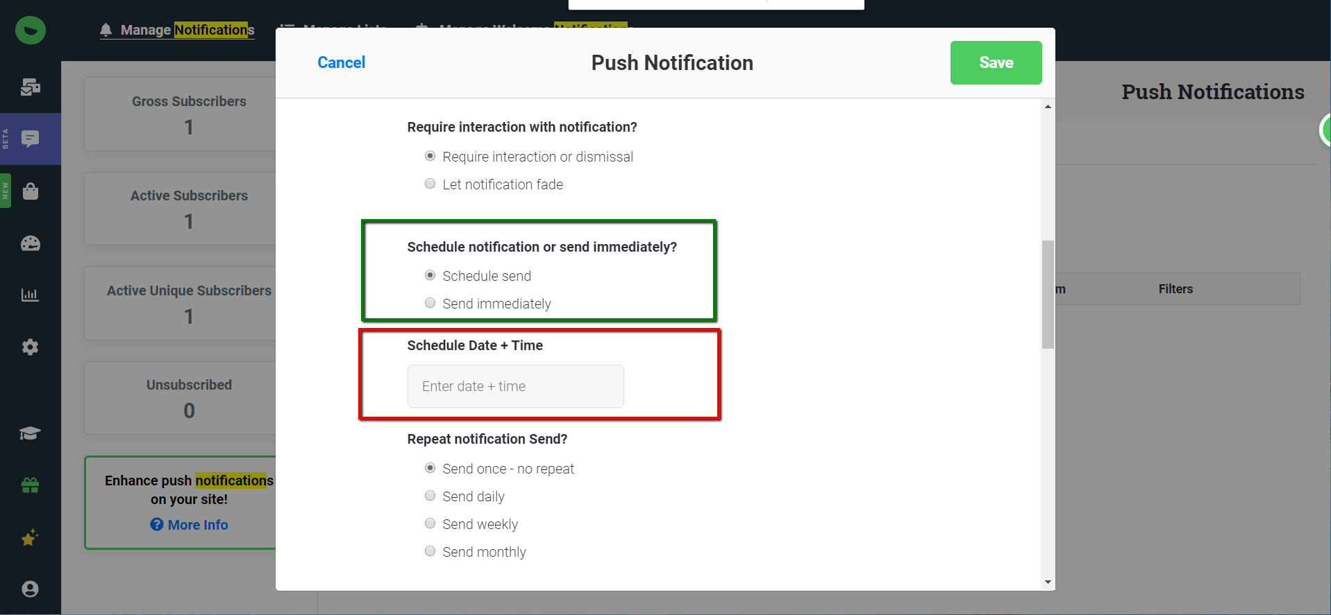 Push Notification Modal: Frequency and Time