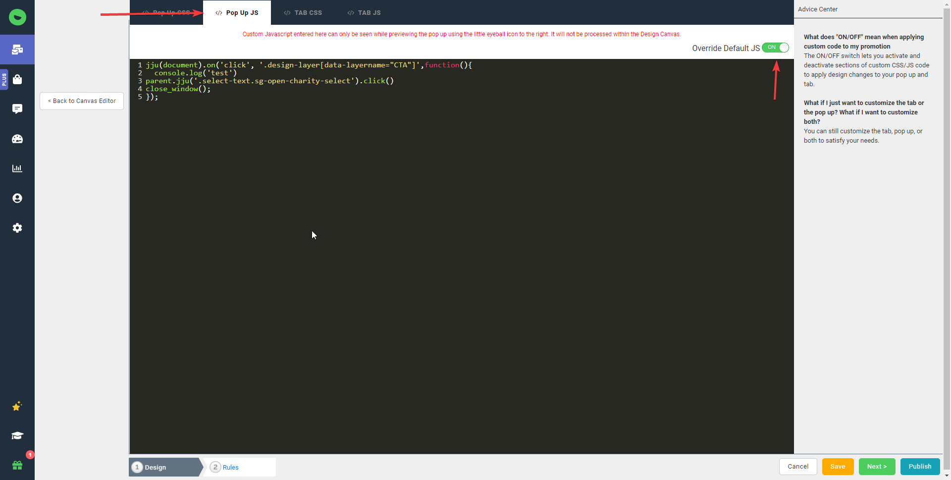 custom javascript click function