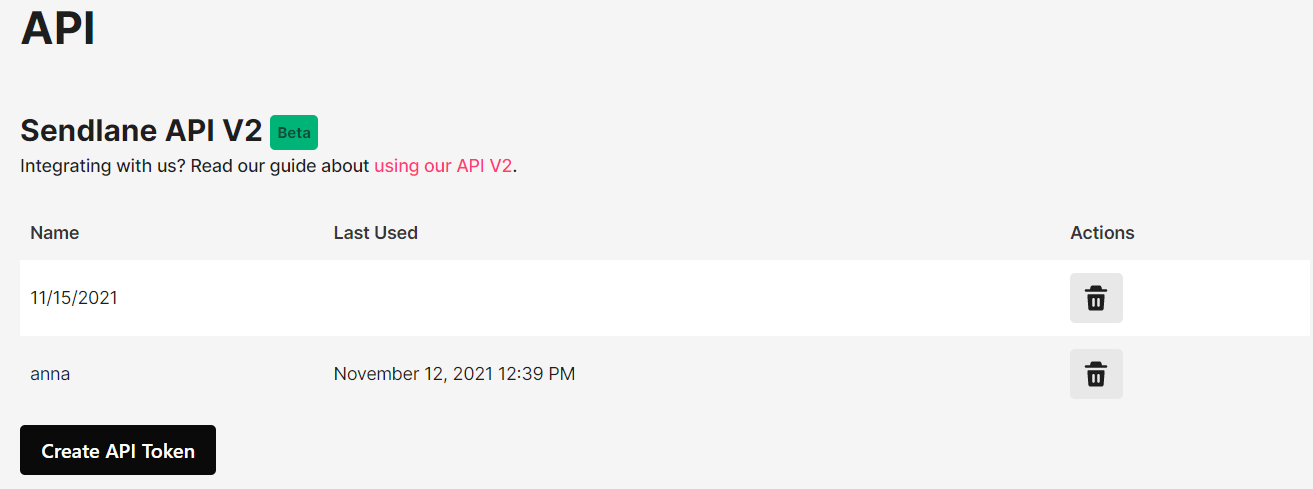 Create Sendlane API token