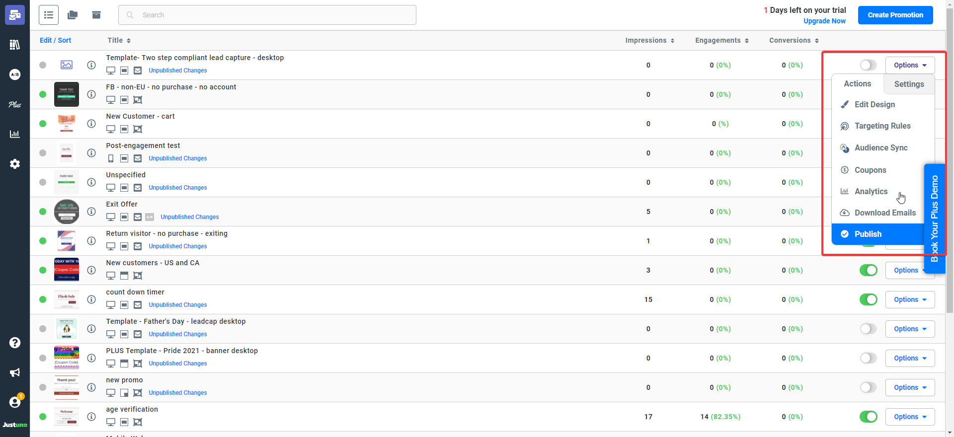 Justuno Promotion page