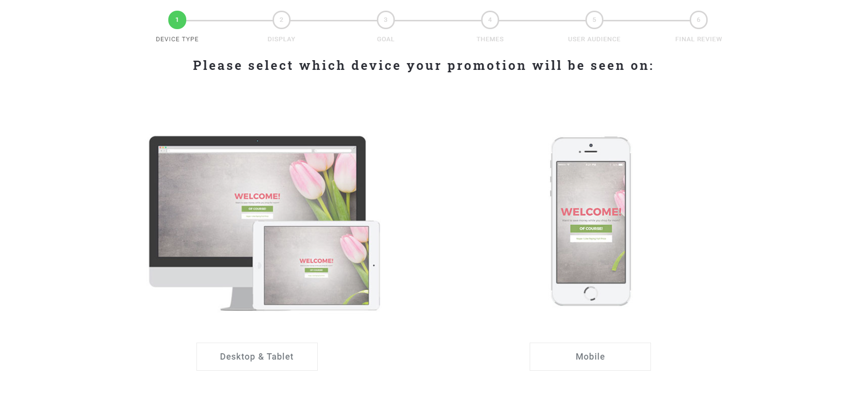 First step of Justuno promotion builder