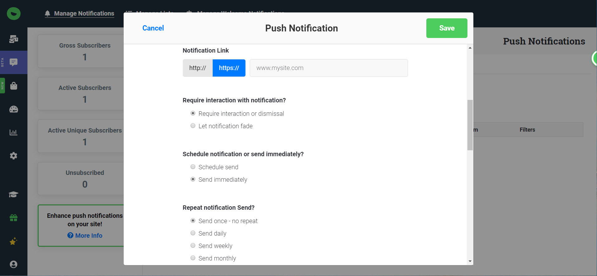 Push Notification Modal Form