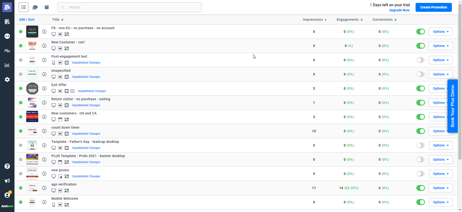GIF of recovery options for a promotion