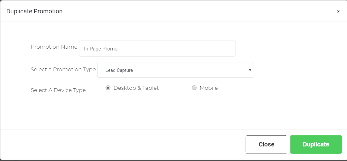Justuno Duplicate modal