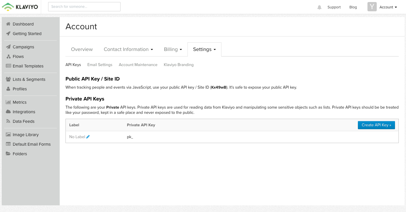 create api key in klaviyo