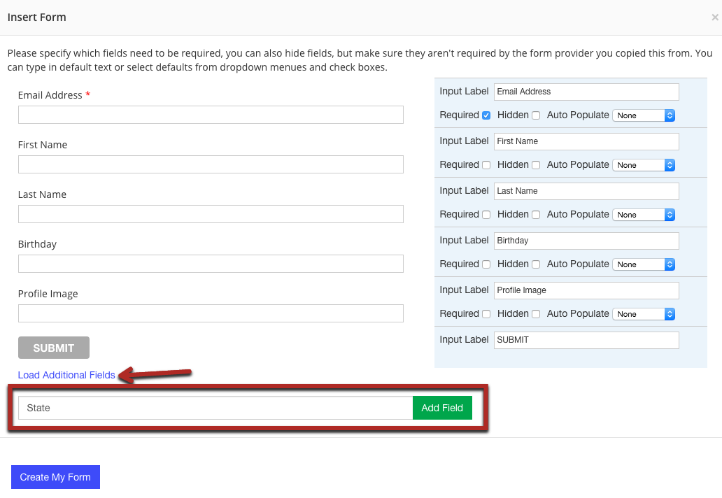 load additional fields