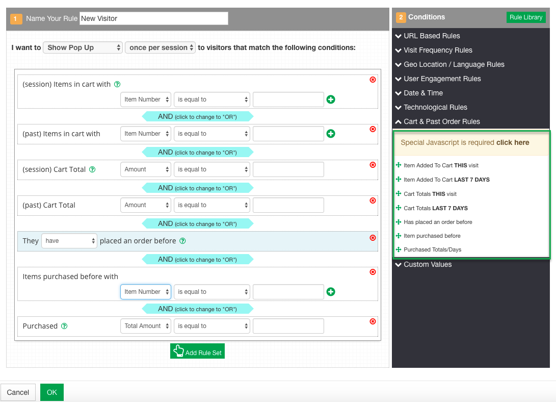 cart and past order rules