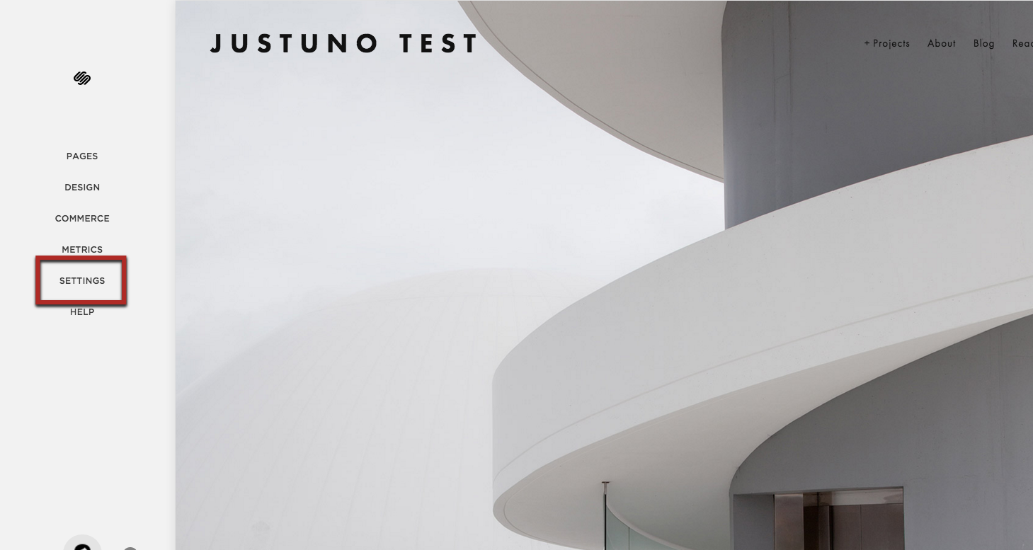 click settings in Squarespace