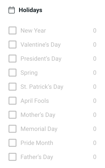 List of holidays
